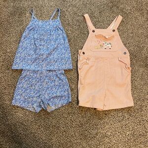 Blue Floral and Pink Striped Kids Bottoms Set